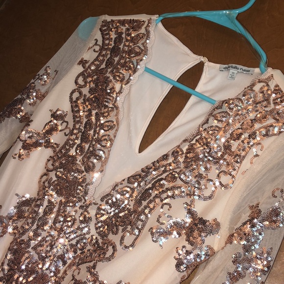 Charlotte Russe nude Sheer sequin romper - Picture 3 of 7
